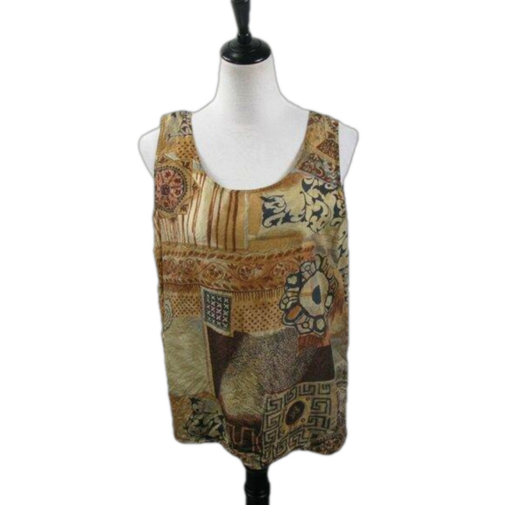 Stunt 100% Silk Patterned Sleeveless Blouse Size Medium